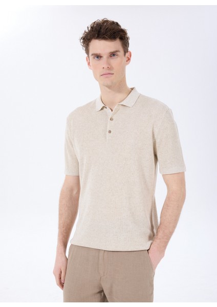 Bej Erkek Polo Yaka Regular Fit Jakarlı Kazak FC5SM-KZK 2047