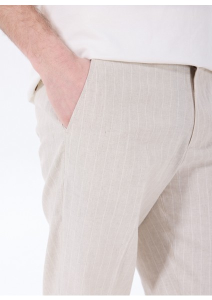 Bej Erkek Basic Çizgili Chino Pantolon F5SM-PNT 2303