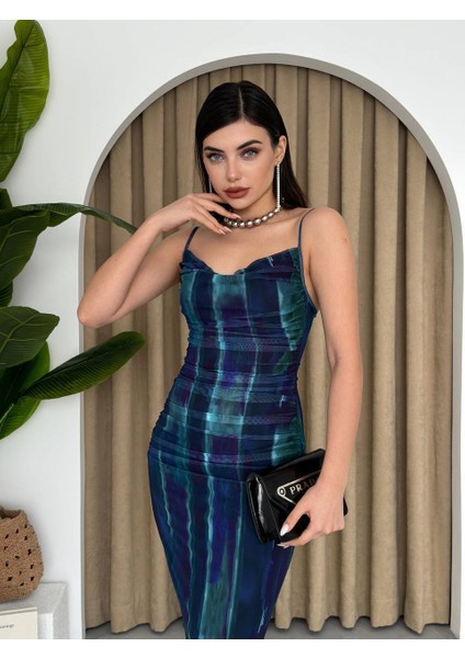 Ip Askılı Streç Tül Midi Elbise