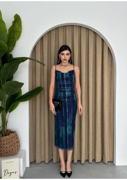 Ip Askılı Streç Tül Midi Elbise fiyatları