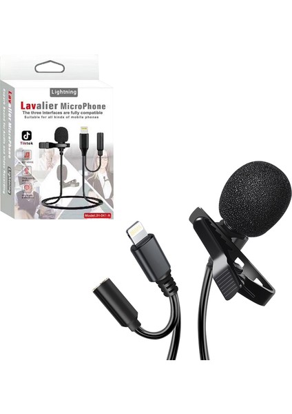 JH-041-A Lıghtnıng Girişli ve Kulaklık Girişli Youtuber Yaka Mikrofonu (4172)