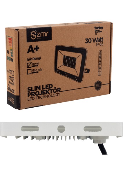 30 Watt - 220 Volt 6500K IP65 150* Işık Açısı Beyaz Slim Kasa LED Projektör (4172)