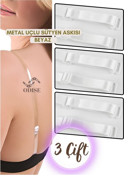 3 Çift Metal Uçlu Beyaz Sütyen Askısı