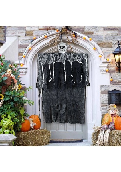 Ürpertici Kuru Kafa Korku Hayalet Saçaklı Dekor 90X50 cm (4172)