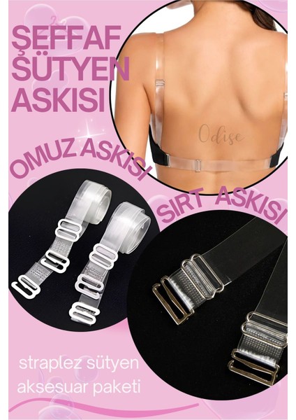 Sırtı Şeffaf Sütyenler Için Yedek Sırt ve Omuz Şeffaf Askı Paketi (1 Adet Sırt - 1 Çift Omuz Askısı)