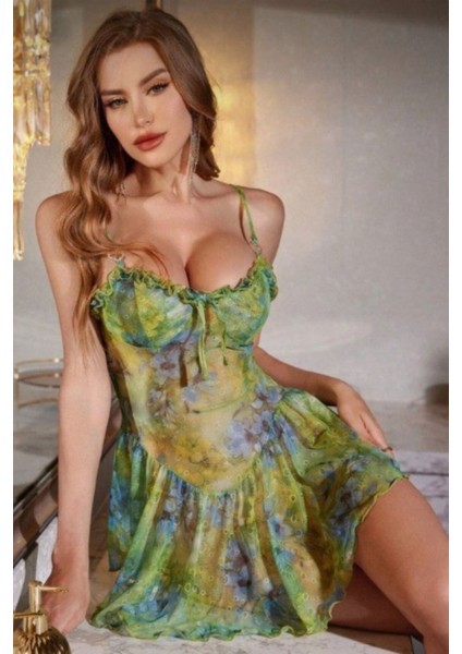Çok Renkli Kloş Mini Gecelik
