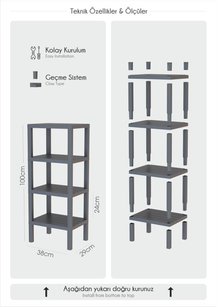 4 Katlı Banyo Rafı, Havluluk, Deterjanlık Makyaj Organizer