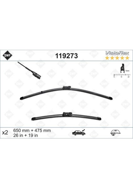 Swf Visioflex Flat Blade X2 650 475 mm Vw Passat 8-Passat 8 Variant-Passat 8 Sw 11/14 11