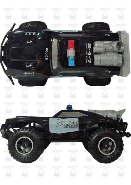 46 cm 2.4 Ghz Büyük Boy Uzaktan Kumandalı Sesli Full Fonksiyon Şarjlı Polis Arabası (Siyah)