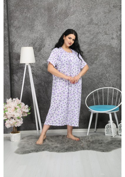 Mevsimlik Pamuklu Çok Bol Kesim Geniş Kalıp Kısa Kollu Anne Gecelik