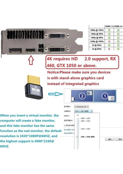 Adet - Uyumlu Sahte Fiş 4K Hdr Sanal Monitör Edıd Başsız Hayalet Emülatörü 4K 60Hz 1080 120Hz B Desteği (Yurt Dışından) fırsatları