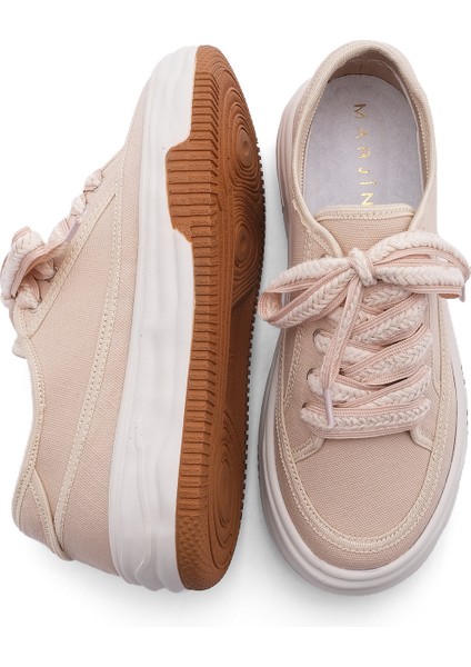 Kadın Sneaker Yüksek Taban Bağcıklı Bez Spor Ayakkabı Kotnel