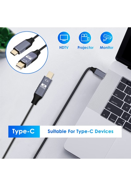 USB C - Mini Displayport Kablo Tipi 3 Dp Kablosu 4K Adaptörü (Yurt Dışından)