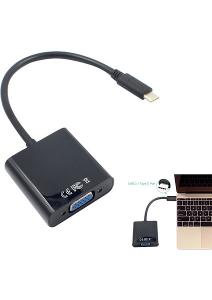 Usb-C Usb3.1 Tip C Adaptör Kablosu VGA Erkekten Dişiye Video Transfer Dönüştürücü 1080P 12 Inç (Yurt Dışından)