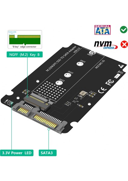 M.2 Adaptörü 2.5 Sata Muhafazasına, B & M Anahtar Tabanlı Ngff SSD Dönüştürücü 3.0 Kart Desteği 2230 2242 2260 2280 (Yurt Dışından)