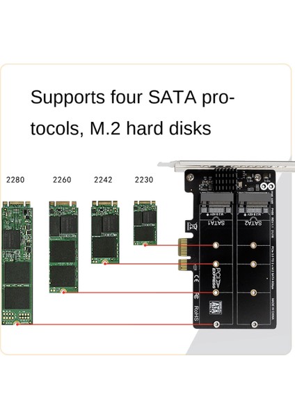PH58 2 x M2 Sata - Pcıe Adaptör Kartı Çift Disk Ekran Ayırıcı Genişletme Pcıe X1 Ngff SSD (Yurt Dışından)