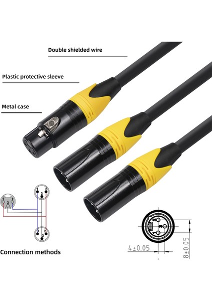 Xlr Ayırıcı Kablo, 3 Pin Dişi Çift Erkek Ses Kablosu Y Dengeli Mikrofon Kablosu Adaptörü (Yurt Dışından)