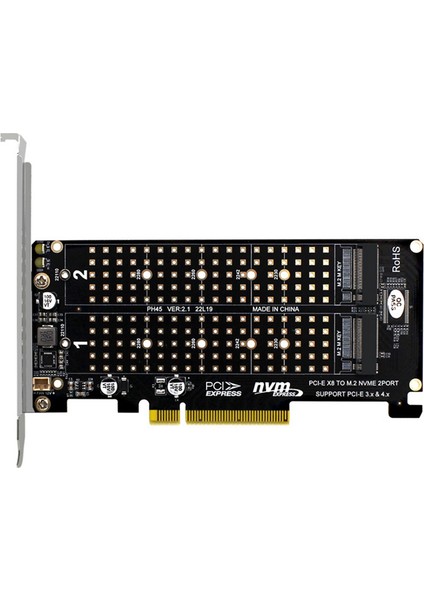 Pcı-E X8 Çift Disk Kartı Nvme M.2 M Key SSD Genişletme Adaptörü Genişletilmiş Çift Bölmeli (Yurt Dışından)