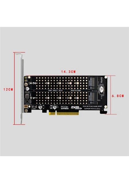 Pcı-E X8 Çift Disk Kartı Nvme M.2 M Key SSD Genişletme Adaptörü Genişletilmiş Çift Bölmeli (Yurt Dışından)