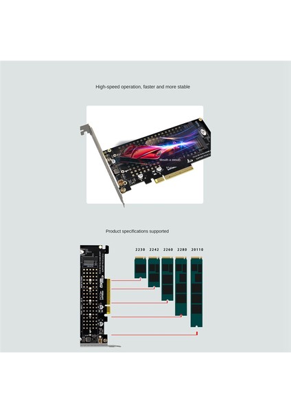 Pcı-E X8 Çift Disk Kartı Nvme M.2 M Key SSD Genişletme Adaptörü Genişletilmiş Çift Bölmeli (Yurt Dışından)