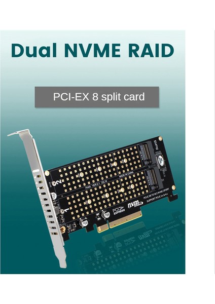 Pcı-E X8 Çift Disk Kartı Nvme M.2 M Key SSD Genişletme Adaptörü Genişletilmiş Çift Bölmeli (Yurt Dışından)