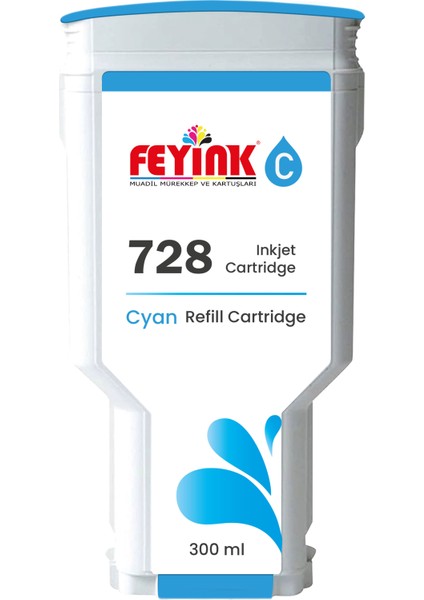 ® Hp 728 Cyan 300 Ml. Mavi Orijinal Mürekkep Dolumlu Feyink Kartuş