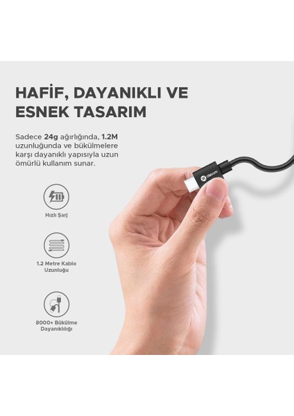 5'li 65W Pd Type C - Type C 1.2m Çift Taraflı Şarj Kablosu - DCA0058