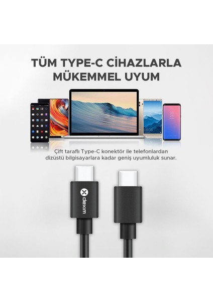 5'li 65W Pd Type C - Type C 1.2m Çift Taraflı Şarj Kablosu - DCA0058