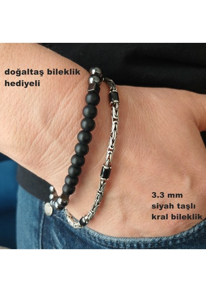 925 Ayar Gümüş Siyah Taşlı 3.3 mm Kral Bileklik