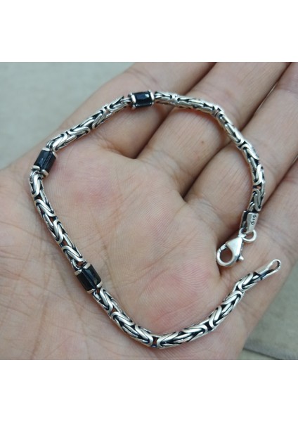 925 Ayar Gümüş Siyah Taşlı 3.3 mm Kral Bileklik indirimleri