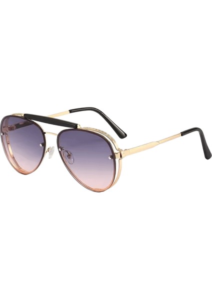 Yeni Moda Metal Kare Çerçeve Retro Çift Işınlı Aviator Güneş Gözlüğü Kişilik Güneş Gözlüğü Lensler Renk:pembe (Yurt Dışından)