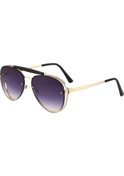 Yeni Moda Metal Kare Çerçeve Retro Çift Işınlı Aviator Güneş Gözlüğü Kişilik Güneş Gözlüğü Lensler Renk:gri (Yurt Dışından)