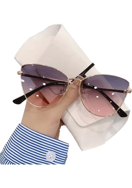 Vintage Kedi Gözü Çerçeve Güneş Gözlüğü Kadın 2024 Lüks Marka Tasarımcısı Moda Kadın Gözlük Retro Bayan Lensler Için Trendy Güneş Tonları Renk: Altın-Gri Pembe (Yurt Dışından)