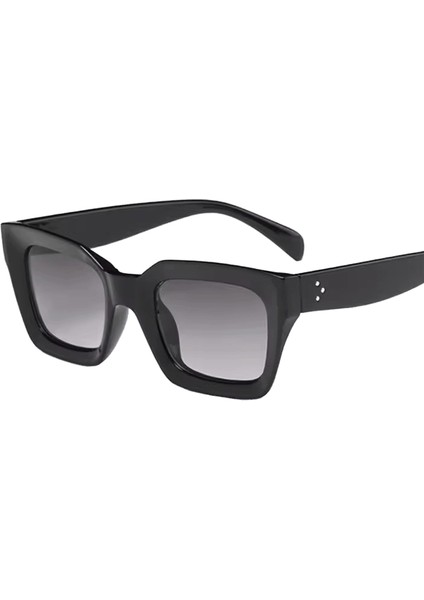 Yeni Moda Kadın Lüks Marka Kare Güneş Gözlüğü Bayanlar Vintage Büyük Boy Güneş Gözlükleri Kadın Büyük Çerçeve UV400 Shades Siyah Lensler Renk: Çift Gri (Yurt Dışından)