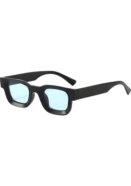 Küçük Güneş Gözlüğü Dikdörtgen Kalın Çerçeve Kare Güneş Gözlüğü Erkek Siyah Mavi Bayan Güneşlik UV400 Unisex Gözlüklens RENGI:1-MN5306-C1 (Yurt Dışından)