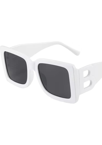 Klasik Siyah Lüks Marka Kadın Güneş Gözlüğü Bayanlar Trendy Tasarımcı Kare Güneş Gözlükleri Retro B-Dekoratif Gölgeler Gözlük UV400 Lensler Renk:beyaz (Yurt Dışından)
