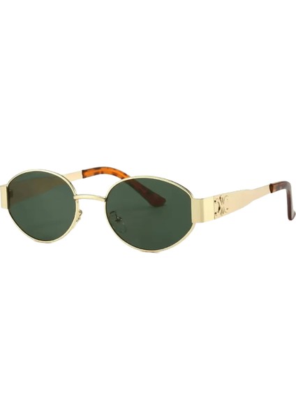 Yeni Çapraz Sınır Yeni Oval Güneş Gözlüğü Sıcak Stil Lens Erkekler ve Kadınlar Için Küçük Yuvarlak Metal Moda Güneş Gözlüğü Lensler Renk:altın Çerçeve Yeşil (Yurt Dışından)