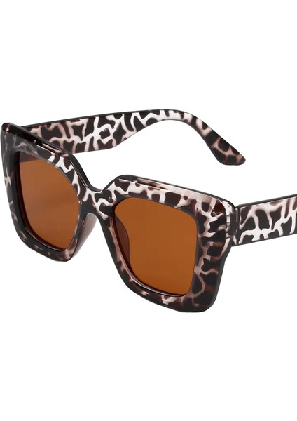 Yeni Vintage Güneş Gözlüğü Kadın Erkek Kare Büyük Çerçeve Güneş Gözlüğü Kadın Marka Tasarımcı Retro Shades Moda Kedi Gözü Oculos De Sol Lensler Renk: Leopar / Çerçeve Rengi: Multı (Yurt Dışından)
