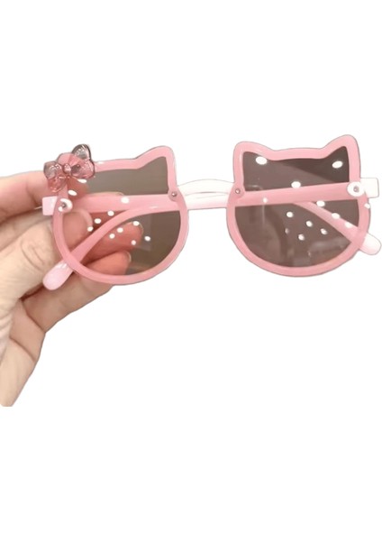 Yaz Çocuk Sevimli Kitty Güneş Gözlüğü Akrilik Yay Açık Uv Koruma Güneş Gözlükleri Bebek Kız Klasik Çocuk Erkek UV400 Gözlük Lensleri Renk:pembe (Yurt Dışından)