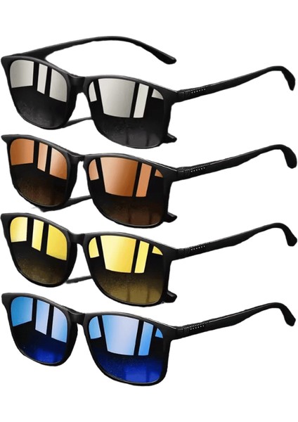 4 Adet Moda Vintage Kare Güneş Gözlüğü Erkekler Kadınlarsürücü Adam Lüks Marka Tasarımcı Güneş Gözlükleri Parlama Önleyici Retro Gözlük UV400LENS Renk: 4pcs-(4color) (Yurt Dışından)