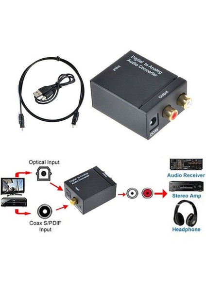 Dijital Optik Toslink Spdıf Koaksiyel - Analog Ses Dönüştürücü Adaptör Fiber Kablo ile (Yurt Dışından)