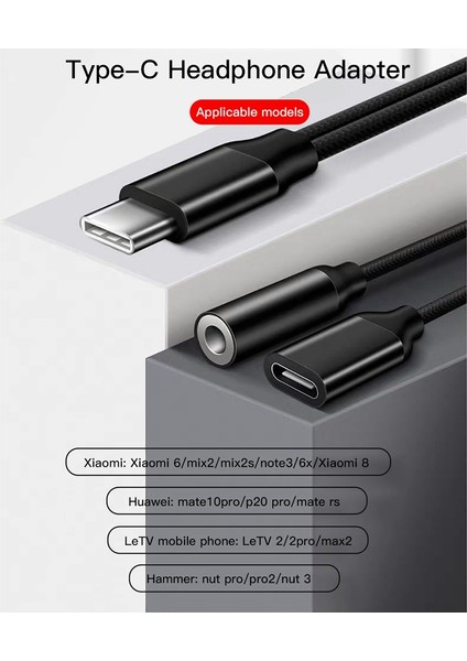 Type C - 3.5mm Şarj Ses Adaptörü 2'si 1 Arada USB Ayırıcı Kulaklık Aux Kablosu Akıllı Telefon Için (Yurt Dışından) fiyatları