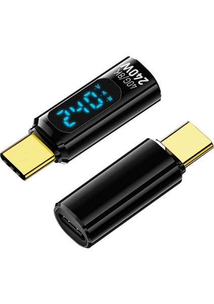 Dijital Ekranlı 2 Paket Tip C Adaptörü, Pd 240W Usb-C Erkek - Dişi Konnektör Destek Voltajı, Akım LED Ekranı (Yurt Dışından)