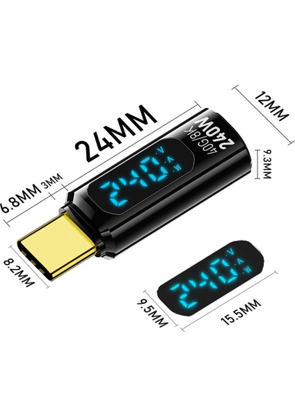 Dijital Ekranlı 2 Paket Tip C Adaptörü, Pd 240W Usb-C Erkek - Dişi Konnektör Destek Voltajı, Akım LED Ekranı (Yurt Dışından)
