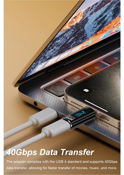 Dijital Ekranlı 2 Paket Tip C Adaptörü, Pd 240W Usb-C Erkek - Dişi Konnektör Destek Voltajı, Akım LED Ekranı (Yurt Dışından)