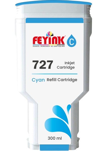 ® Hp 727 Cyan (C) Orijinal Mürekkep Dolumlu Feyink Kartuş 300 ml Mavi