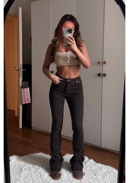 High Waist Flare Leg Full Length Stretch Jean