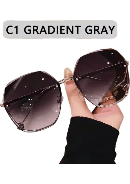 Yeni Moda Marka Tasarımı Vintage Çerçevesiz Pilot Güneş Gözlüğü Kadın Erkek Retro Kesme Lens Degrade Güneş Gözlükleri Kadın UV400LENS Rengi: C5 / Çerçeve Rengi: Diğer (Yurt Dışından)