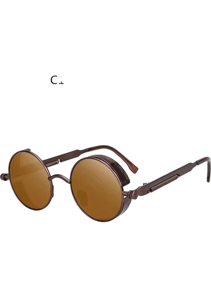 Zxwlyxgx Yuvarlak Metal Güneş Gözlüğü Steampunk Erkek Kadın Moda Gözlük Marka Tasarımcı Retro Vintage Güneş Gözlüğü UV400LENS Rengi:c3/çerçeve Rengi:diğer (Yurt Dışından)