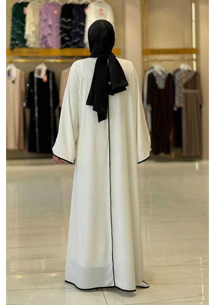 Önden Bağlama Detaylı Abaya 70005 Ekru fiyatları